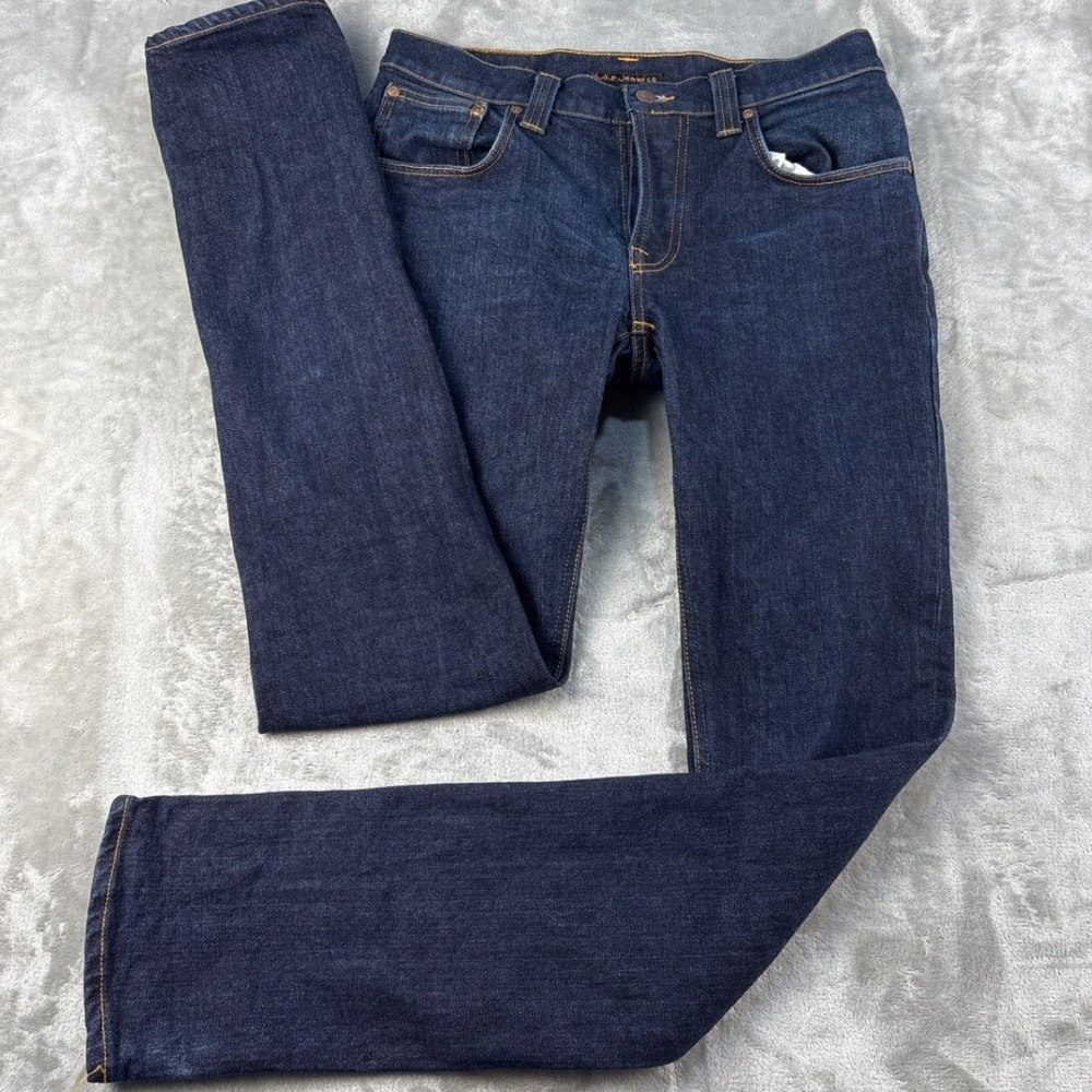 Nudie Jeans Co Jeans Mens 33 Thin Finn Dark Blue Dry Indigo EUC